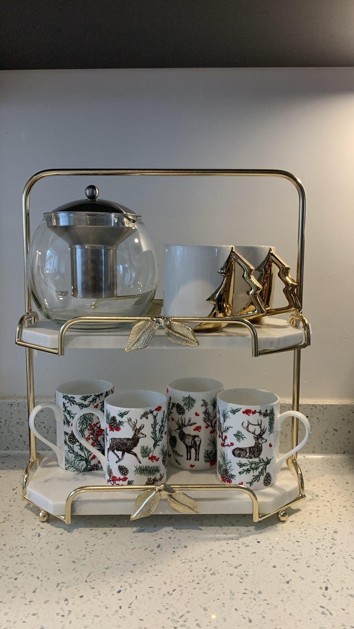 Two-Tier Marble and Gold Cake Stand High Class Touch - Home Decor