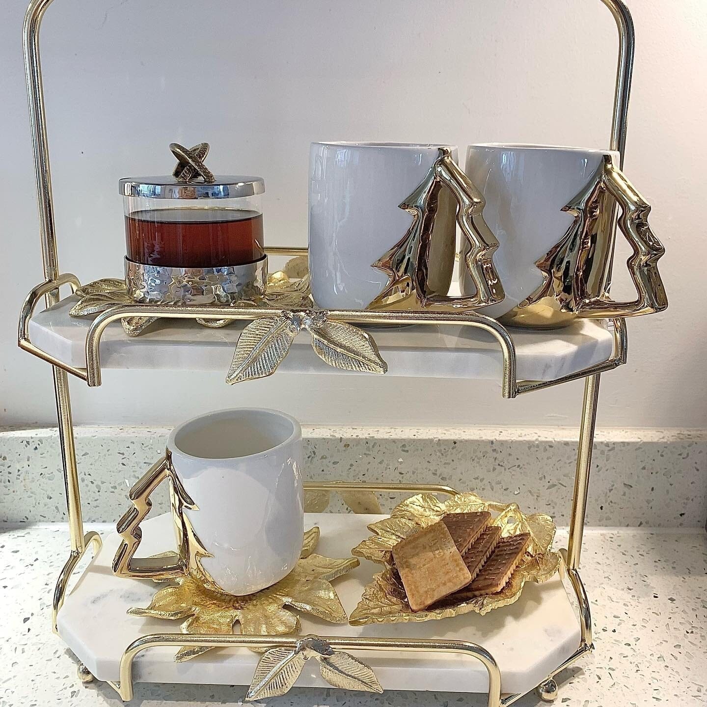 Two-Tier Marble and Gold Cake Stand High Class Touch - Home Decor