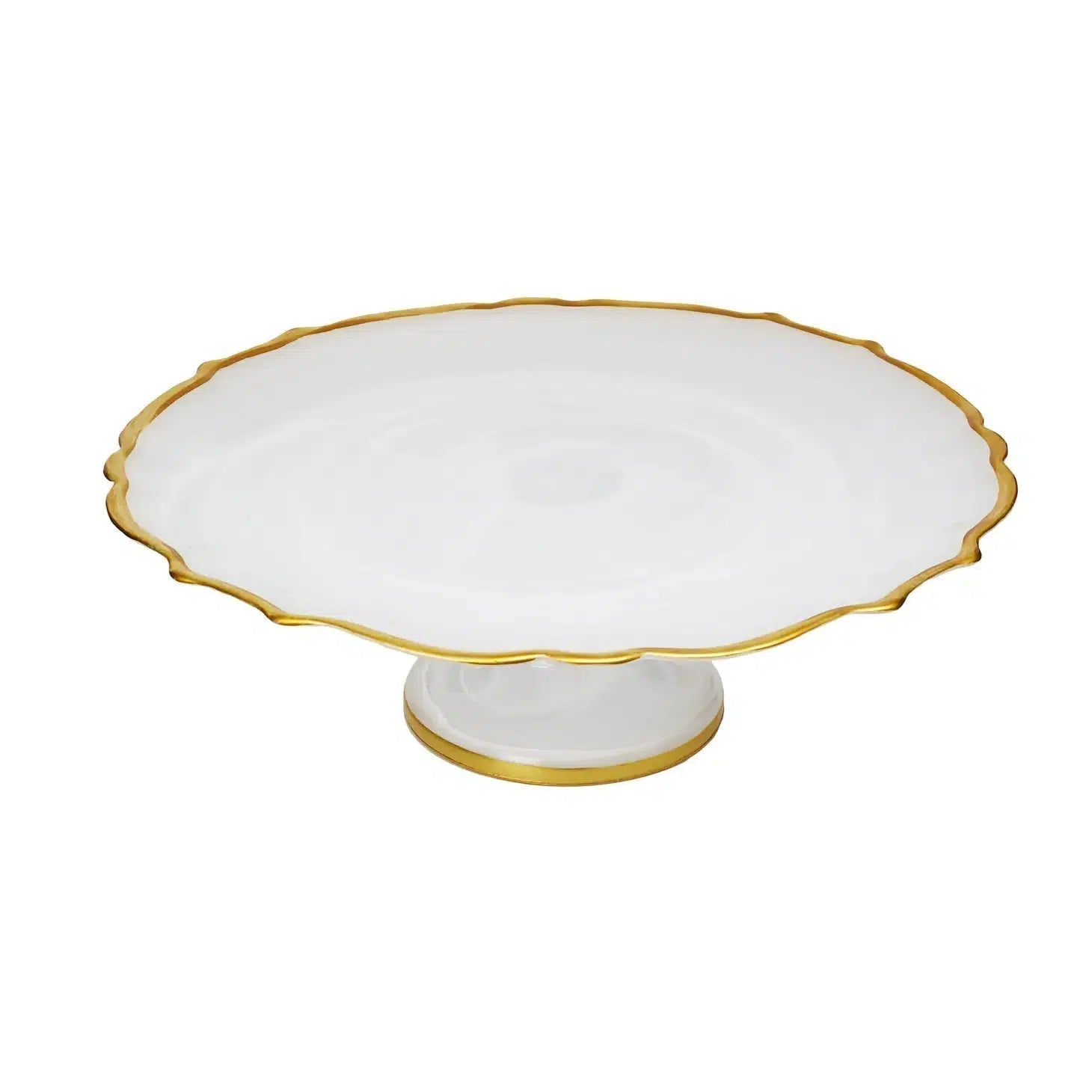 White Alabaster Cake Stand With Gold Trim 13" x 6'' Cake Stands High Class Touch - Home Decor
