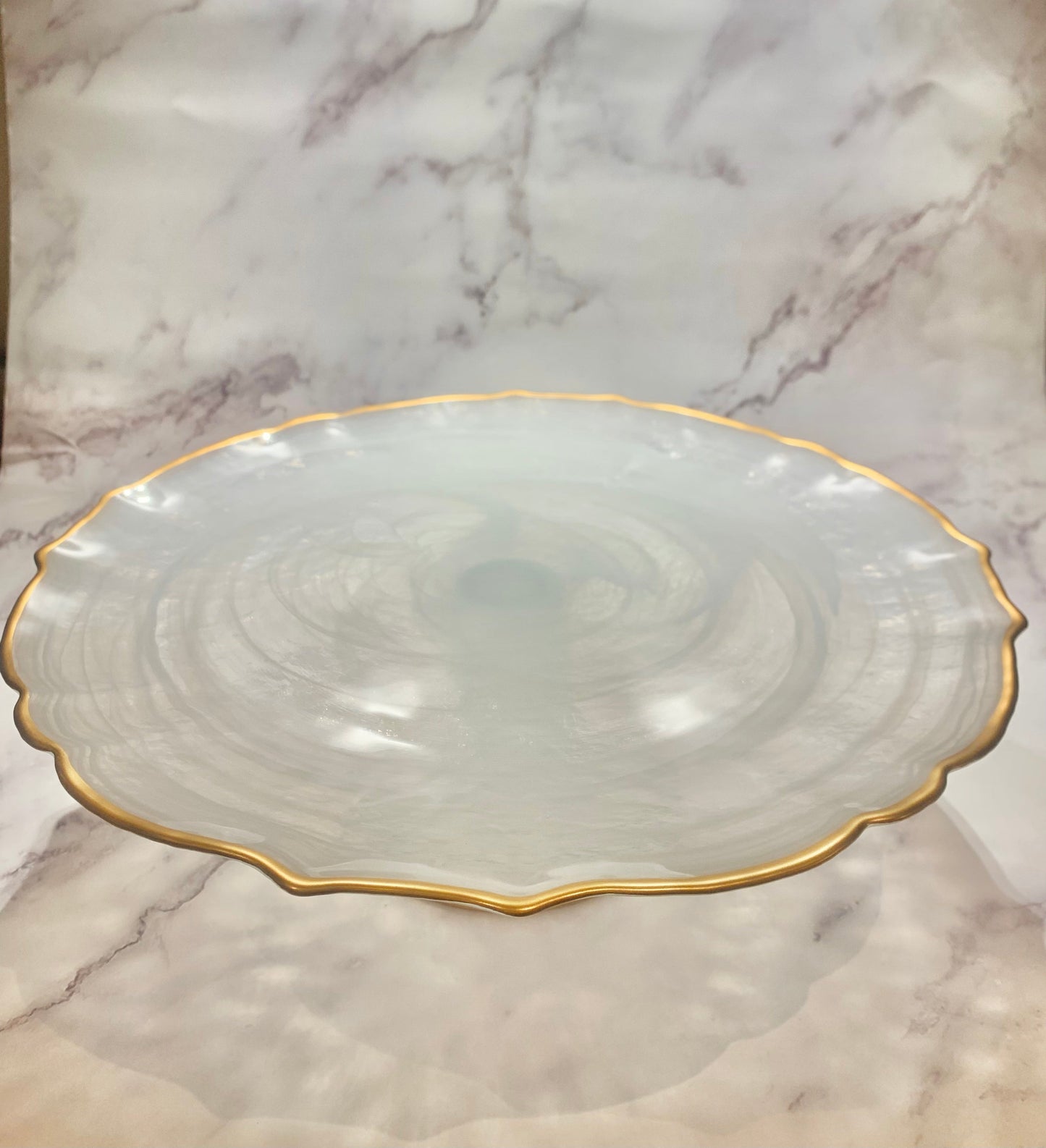 White Alabaster Cake Stand With Gold Trim 13" x 6'' Cake Stands High Class Touch - Home Decor