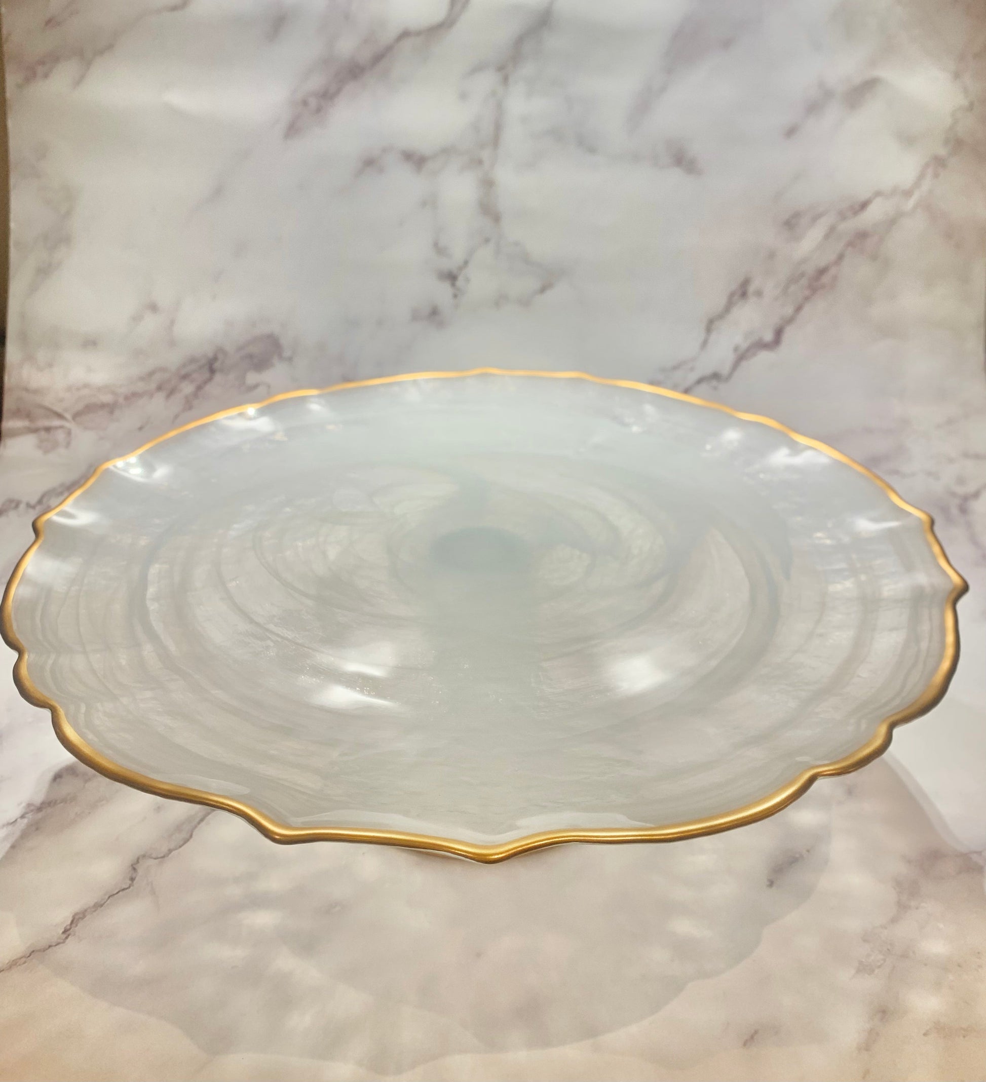 White Alabaster Cake Stand With Gold Trim 13" x 6'' Cake Stands High Class Touch - Home Decor