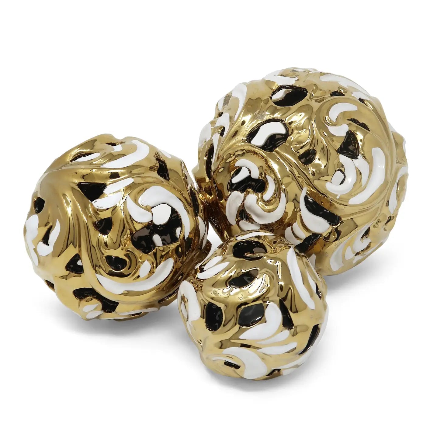 White and Gold Decorative Ball High Class Touch - Home Decor Set of 3 