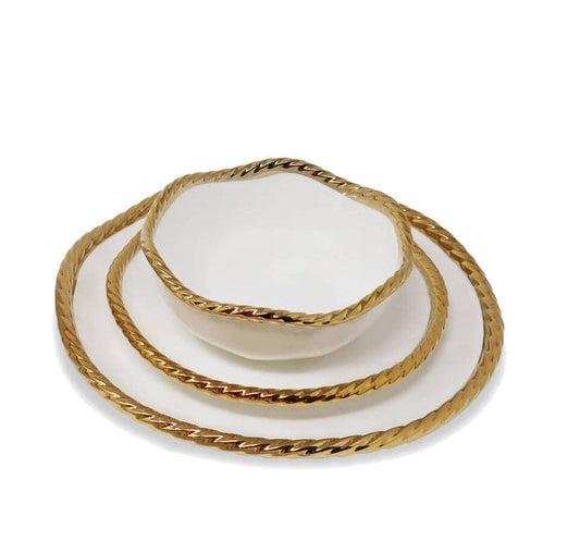 White and Gold Dinner Set New Bone China Dinnerware Sets High Class Touch - Home Decor