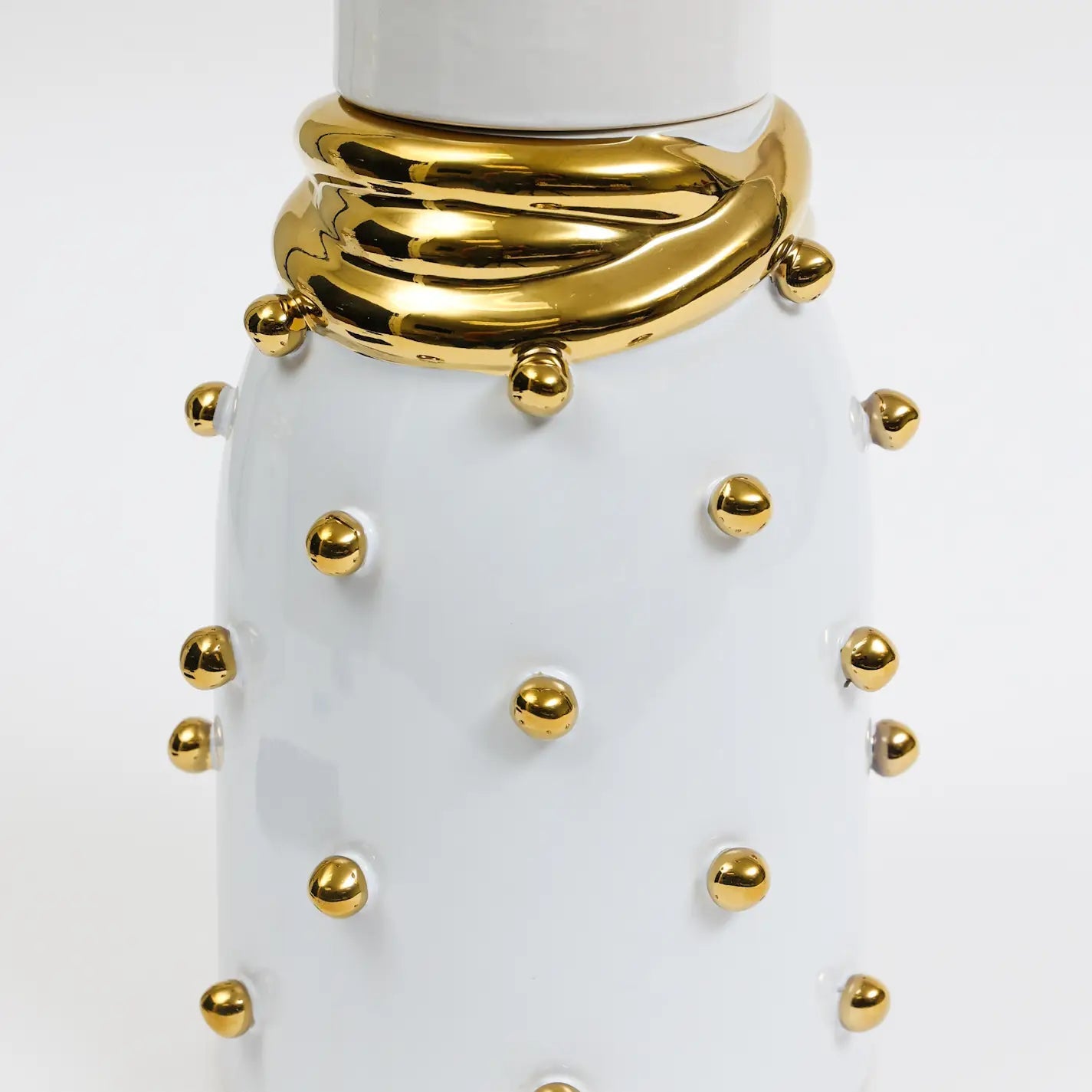 White Ceramic Jar with Gold Elegant Detail and Studded Decorative Jars High Class Touch - Home Decor Large