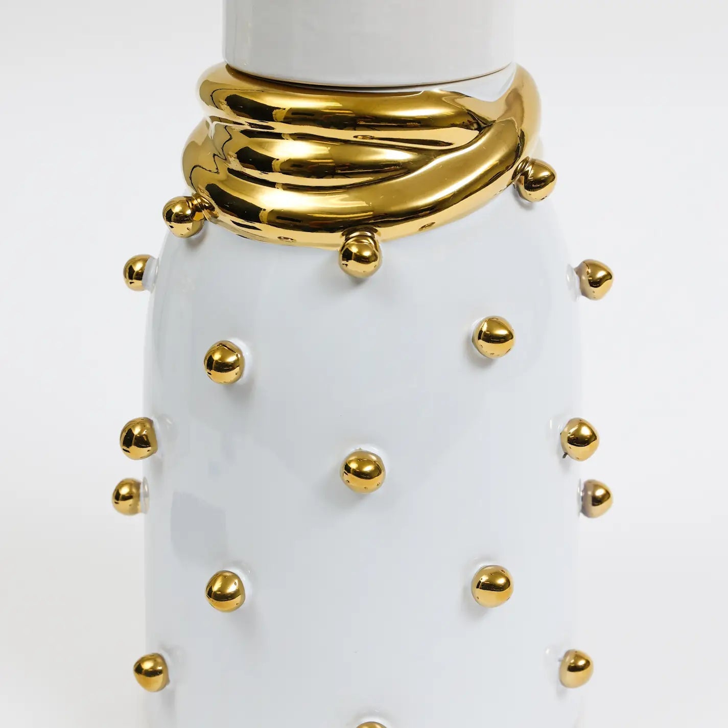 White Ceramic Jar with Gold Elegant Detail and Studded Decorative Jars High Class Touch - Home Decor Large 