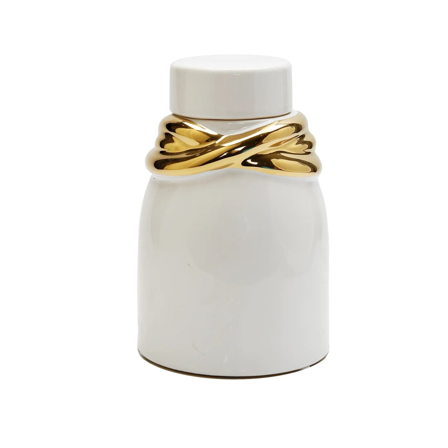 White Ceramic Jar with Lid and Gold Details Decorative Jars High Class Touch - Home Decor 