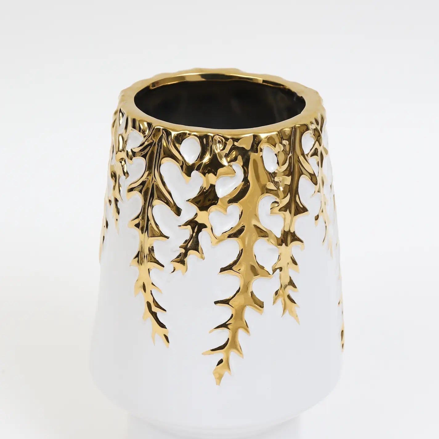 White Ceramic Vase Gold Design Vases High Class Touch - Home Decor 