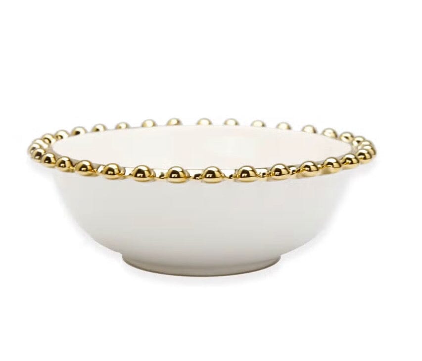 White Dinner Set Gold Beaded Border 5 Piece Set Dinnerware Sets High Class Touch - Home Decor