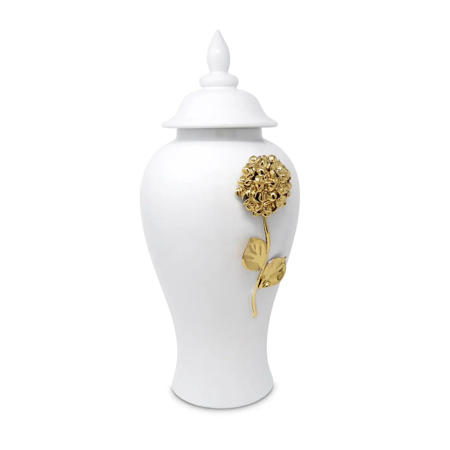 White Ginger Jar with Gold Flower Detail GingerJar High Class Touch - Home Decor 
