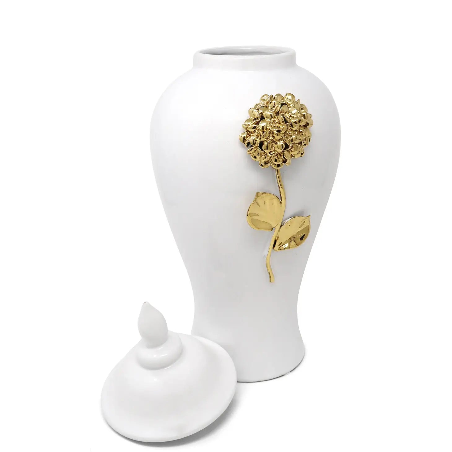White Ginger Jar with Gold Flower Detail GingerJar High Class Touch - Home Decor 