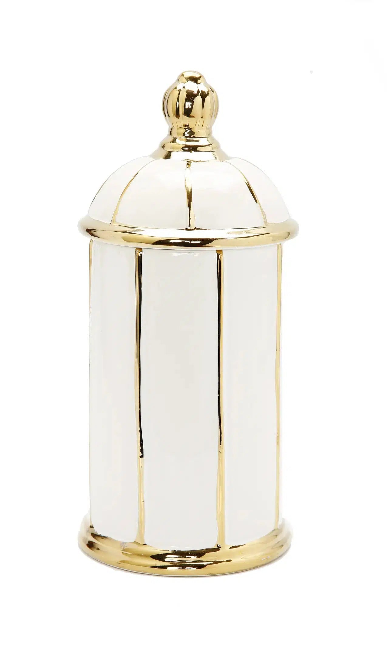 White Jar with Round Dome Cover Thin Gold Stripe Design Decorative Jars High Class Touch - Home Decor Large 