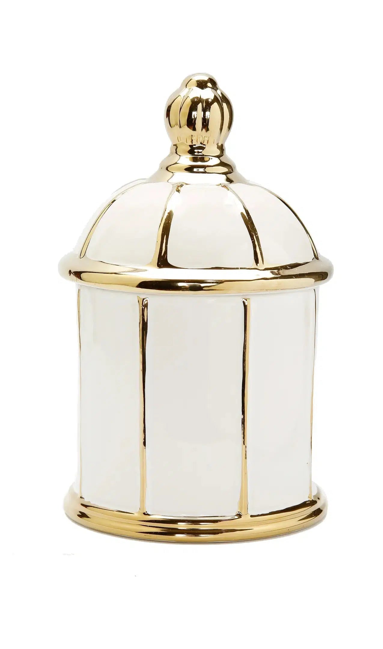 White Jar with Round Dome Cover Thin Gold Stripe Design Decorative Jars High Class Touch - Home Decor Short
