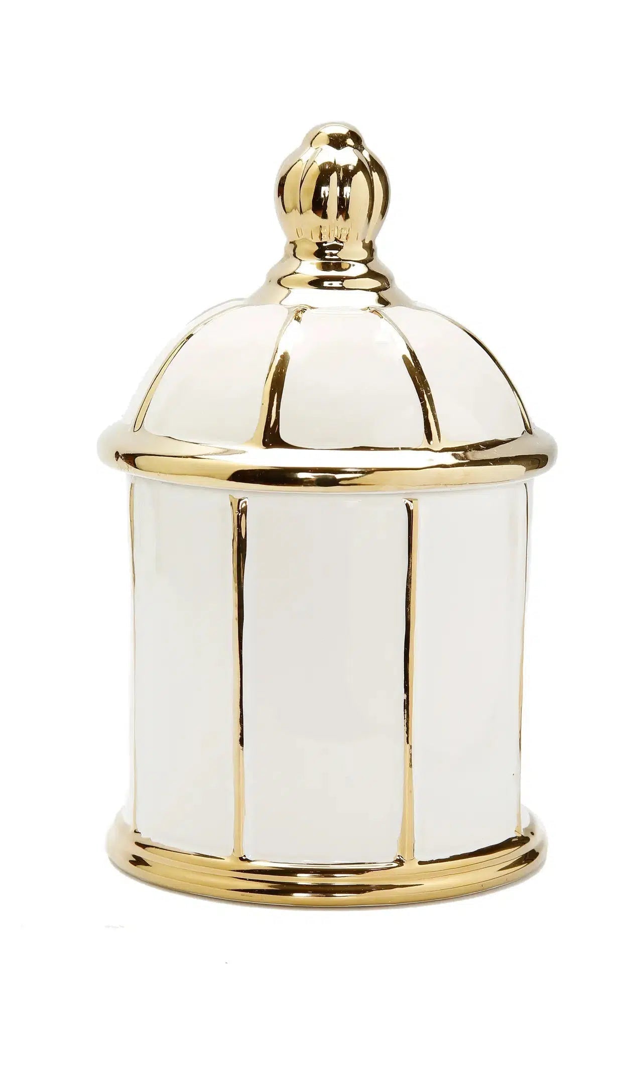 White Jar with Round Dome Cover Thin Gold Stripe Design Decorative Jars High Class Touch - Home Decor Short 