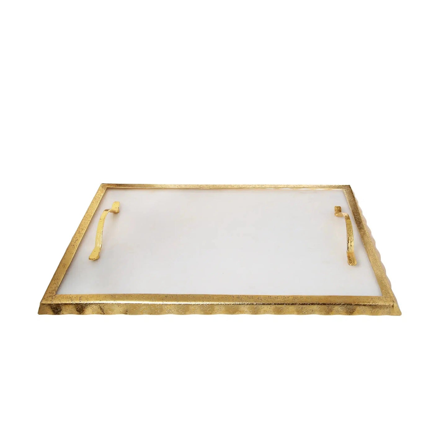 White Marble Tray Gold Wavy Design 17 .25"L X 10.25"W Decorative Trays High Class Touch - Home Decor 