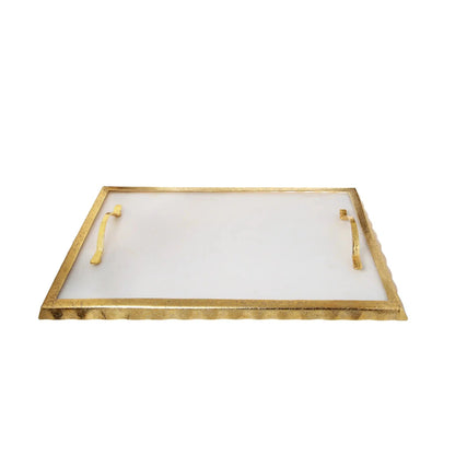 White Marble Tray Gold Wavy Design 17 .25"L X 10.25"W Decorative Trays High Class Touch - Home Decor 