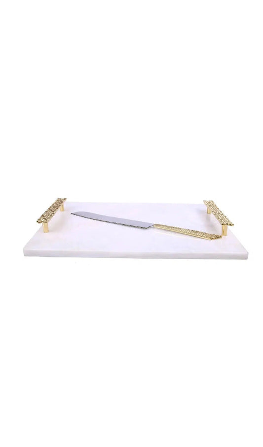 White Marble Tray - Mosaic Handles 16x11" Decorative Trays High Class Touch - Home Decor 