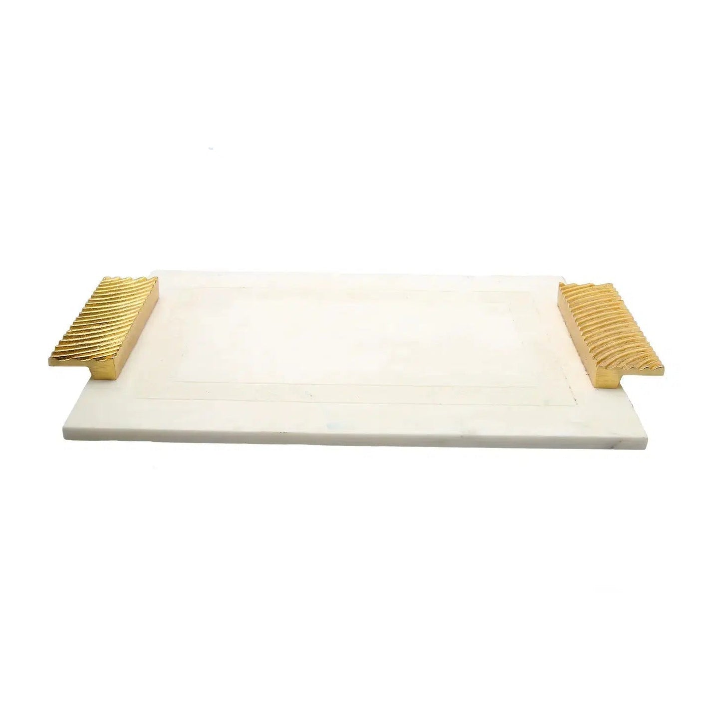 White Marble Tray With Embossed Gold Handles 16x11" Decorative Trays High Class Touch - Home Decor 
