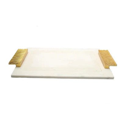 White Marble Tray With Embossed Gold Handles 16x11" Decorative Trays High Class Touch - Home Decor 