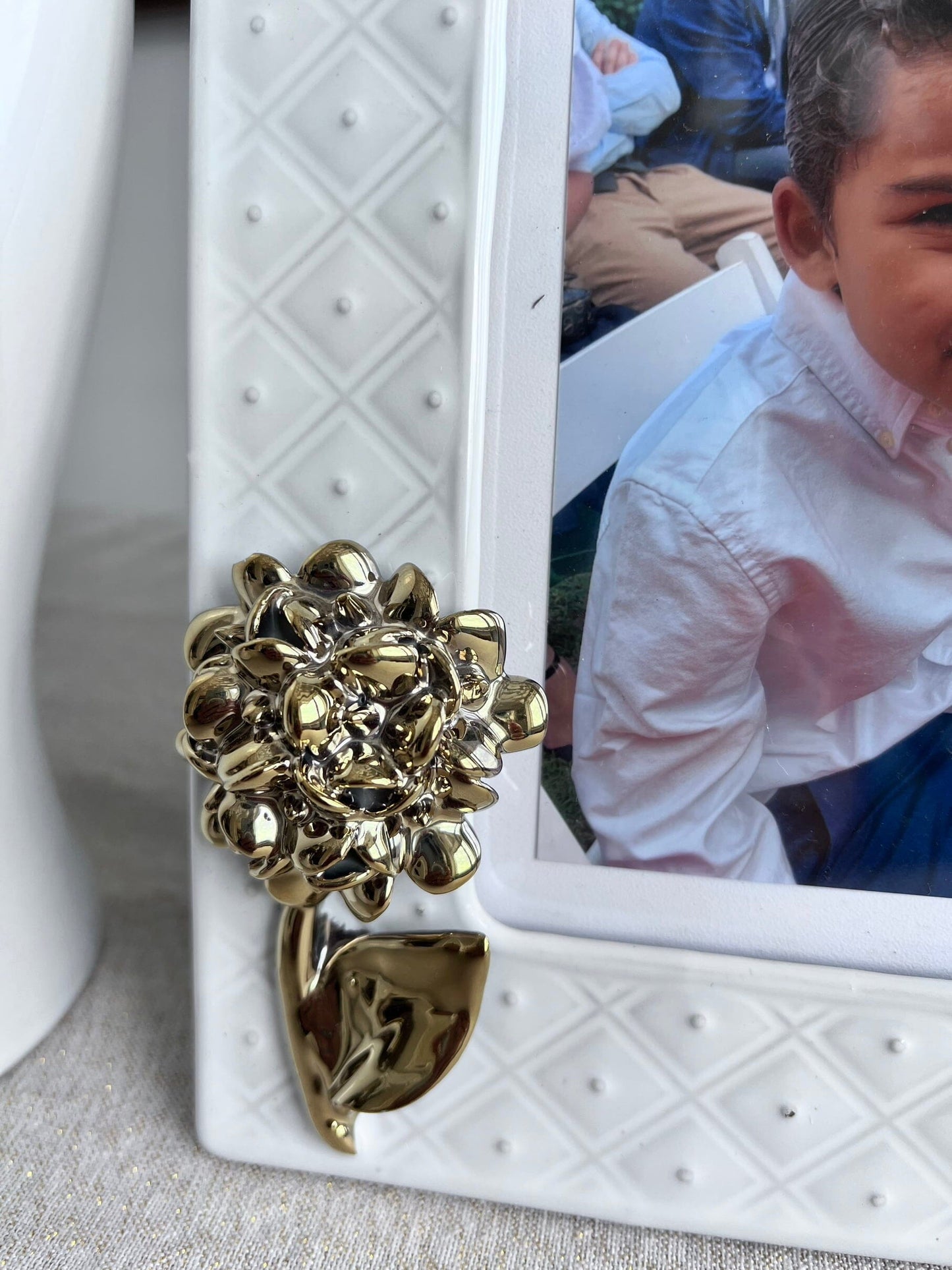 White Picture Frame with Gold Flower Design Picture Frame High Class Touch - Home Decor