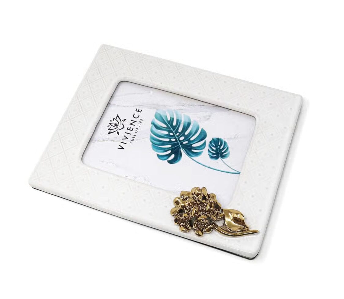 White Picture Frame with Gold Flower Design Picture Frame High Class Touch - Home Decor