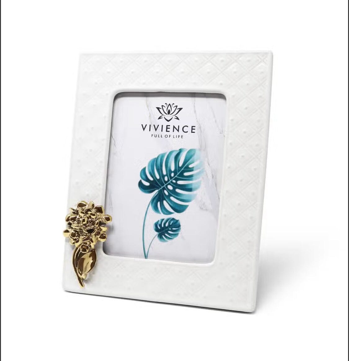 White Picture Frame with Gold Flower Design Picture Frame High Class Touch - Home Decor