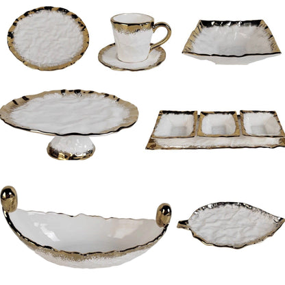 White Porcelain Boat Dish with Opulent Gold Border Dinnerware Sets High Class Touch - Home Decor 