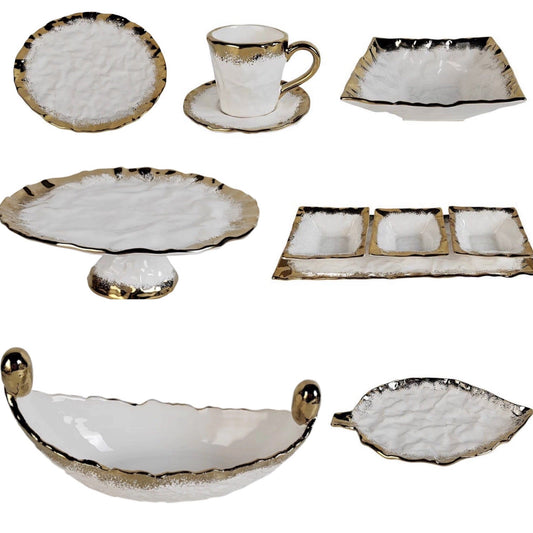 White Porcelain Dinner Plates Set with Opulent Gold Border Set of 4 Dinnerware Sets High Class Touch - Home Decor 