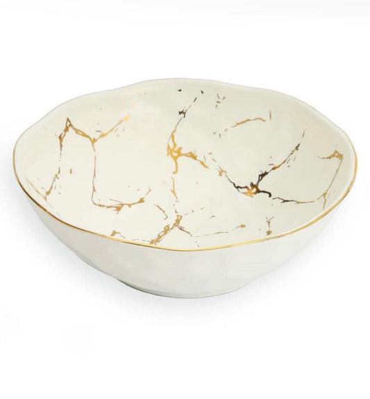 White Porcelain Medium Fruit Bowl With Gold Design Bowl Plate High Class Touch - Home Decor