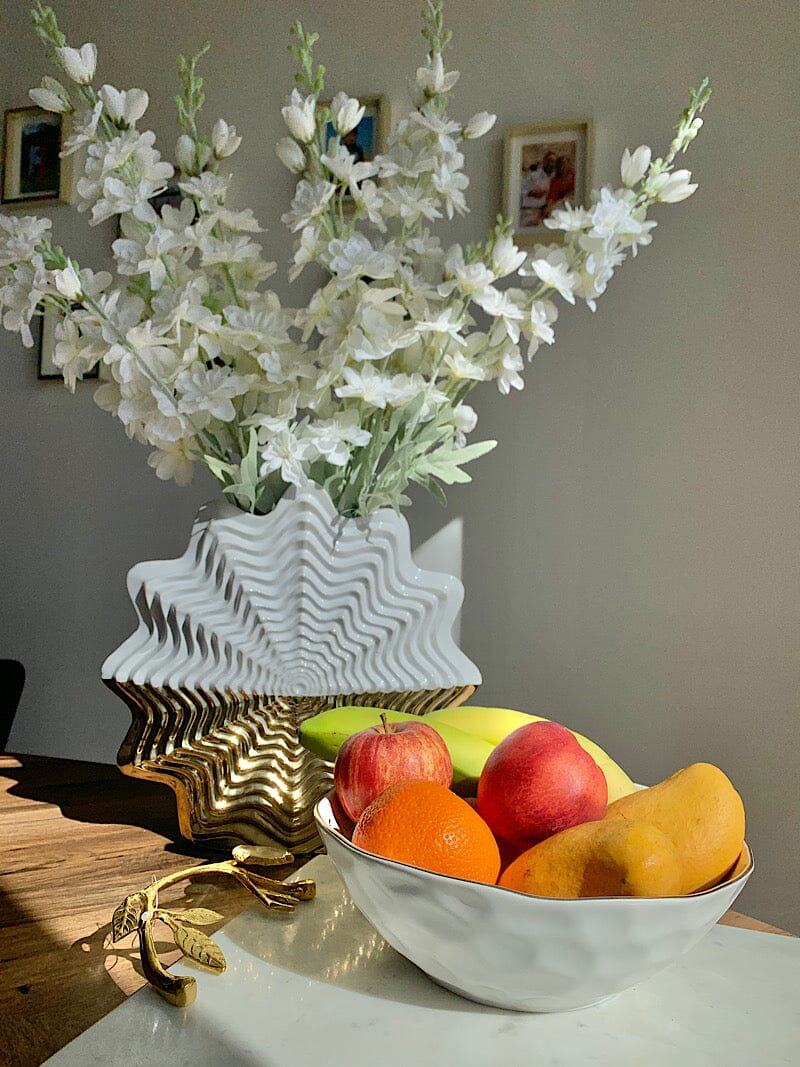 White Porcelain Medium Fruit Bowl With Gold Design Bowl Plate High Class Touch - Home Decor