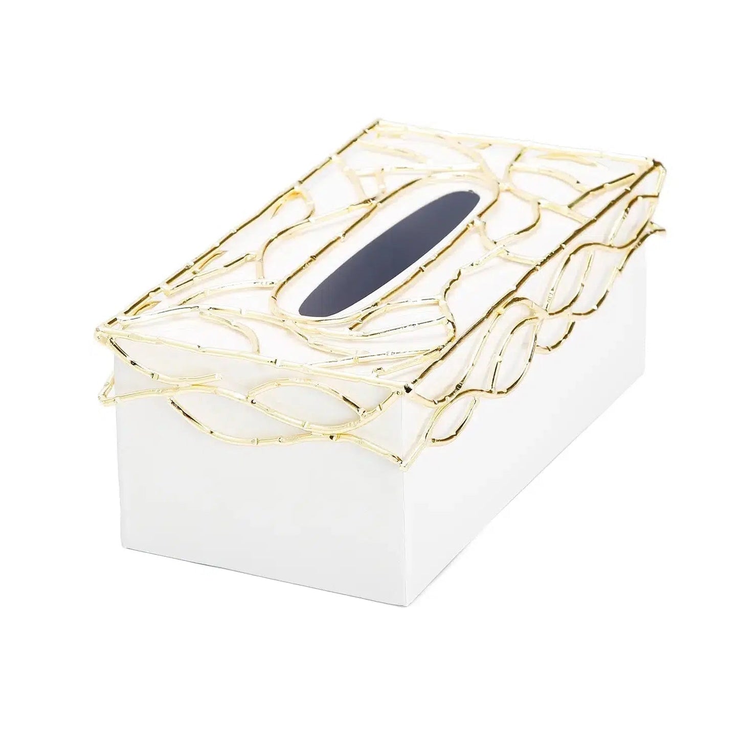 White Tissue Box Gold Mesh Design on Cover Facial Tissue Holders High Class Touch - Home Decor