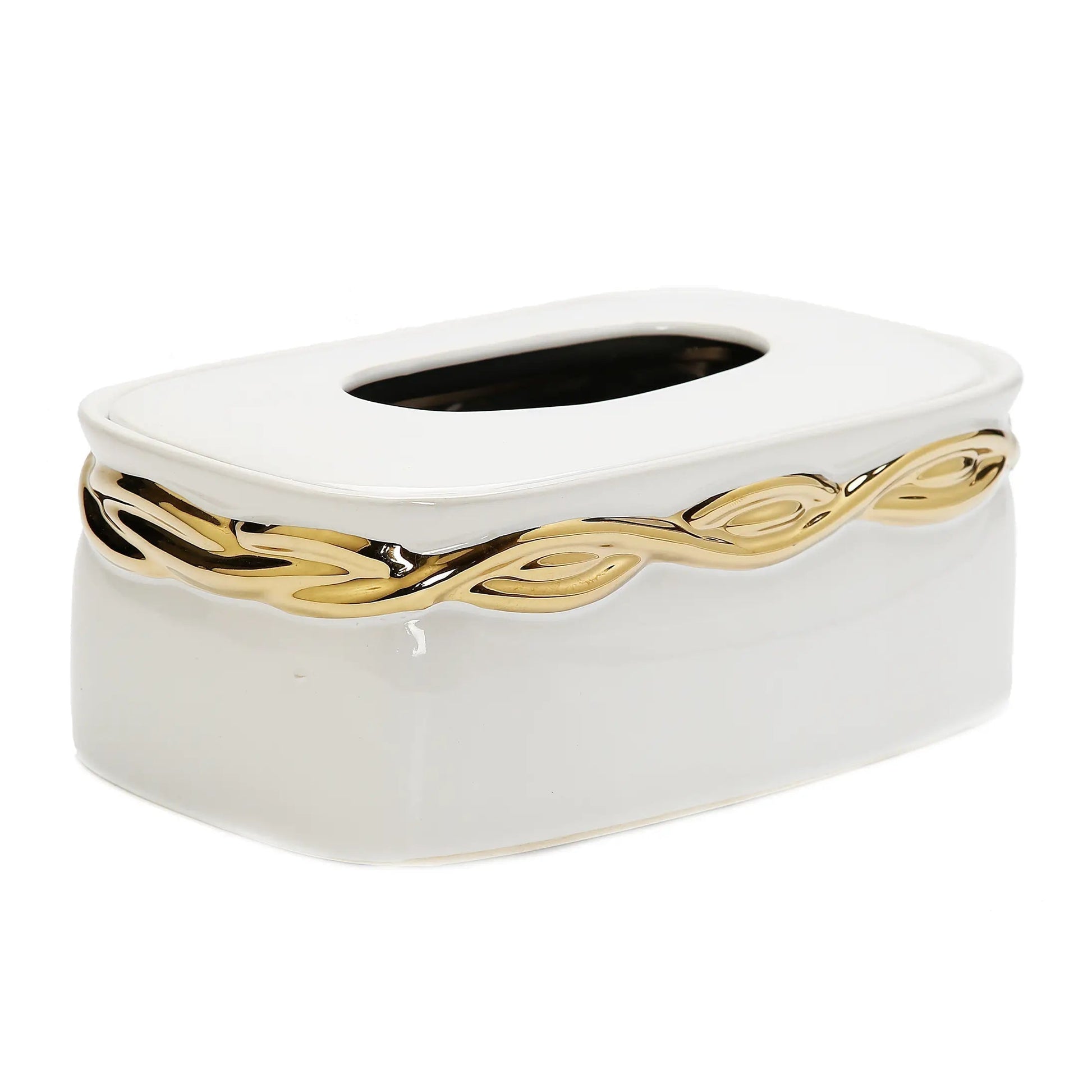White Tissue Box Gold Rounded Design Facial Tissue Holders High Class Touch - Home Decor 