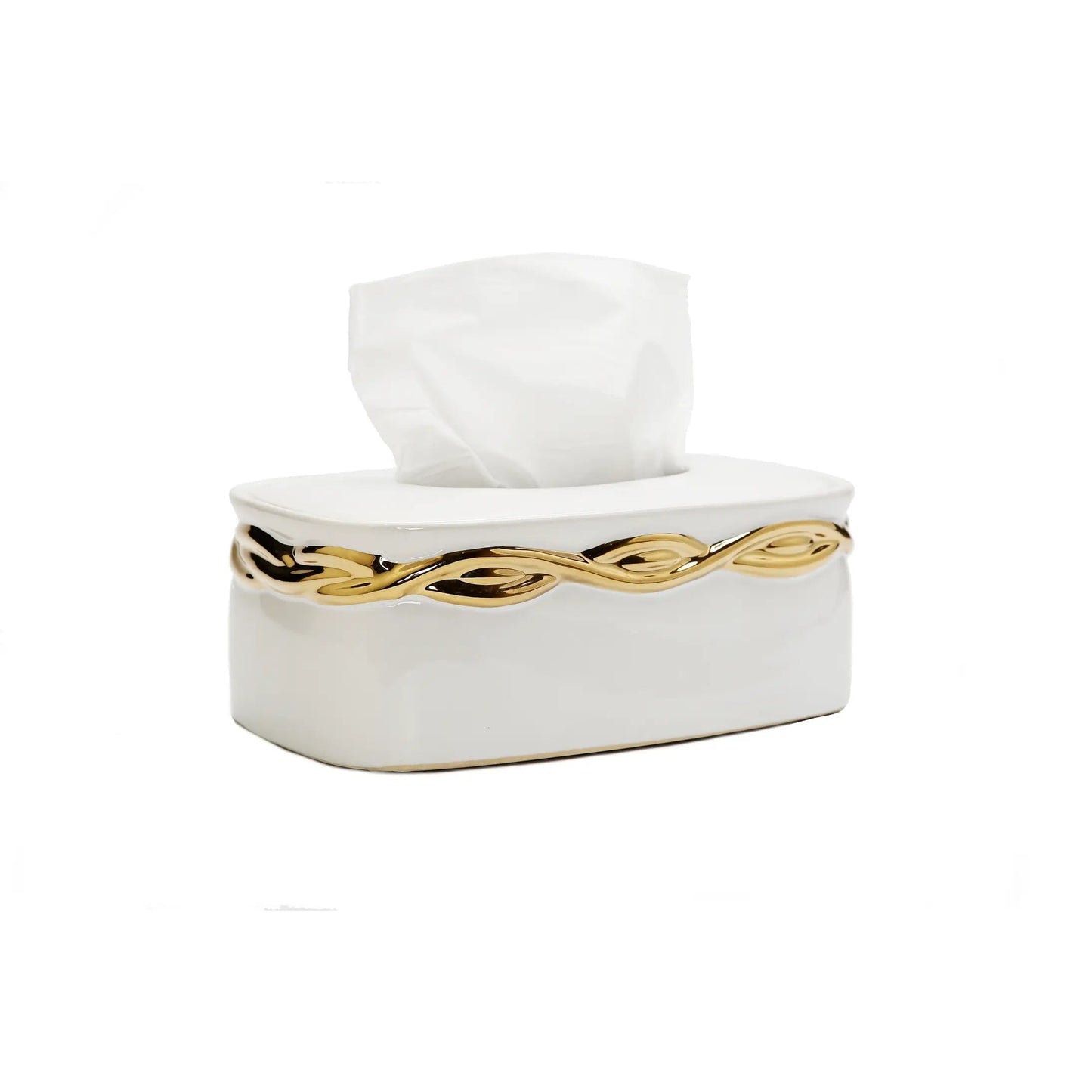 White Tissue Box Gold Rounded Design Facial Tissue Holders High Class Touch - Home Decor