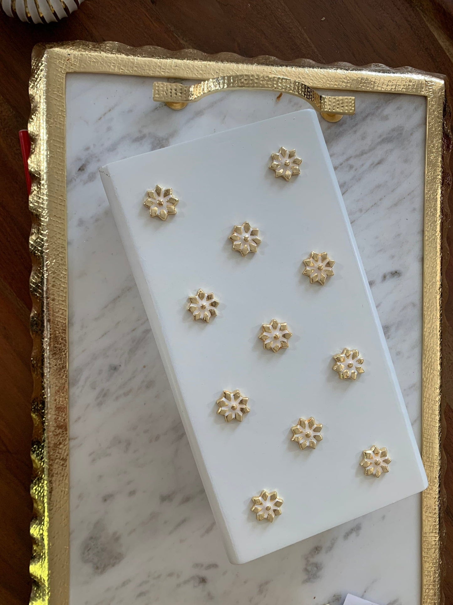 White Wooden Decorative Box with Gold Flower Beads Decorative box High Class Touch - Home Decor