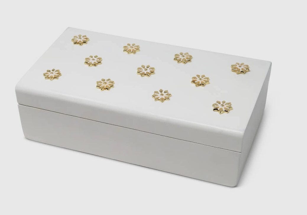 White Wooden Decorative Box with Gold Flower Beads Decorative box High Class Touch - Home Decor