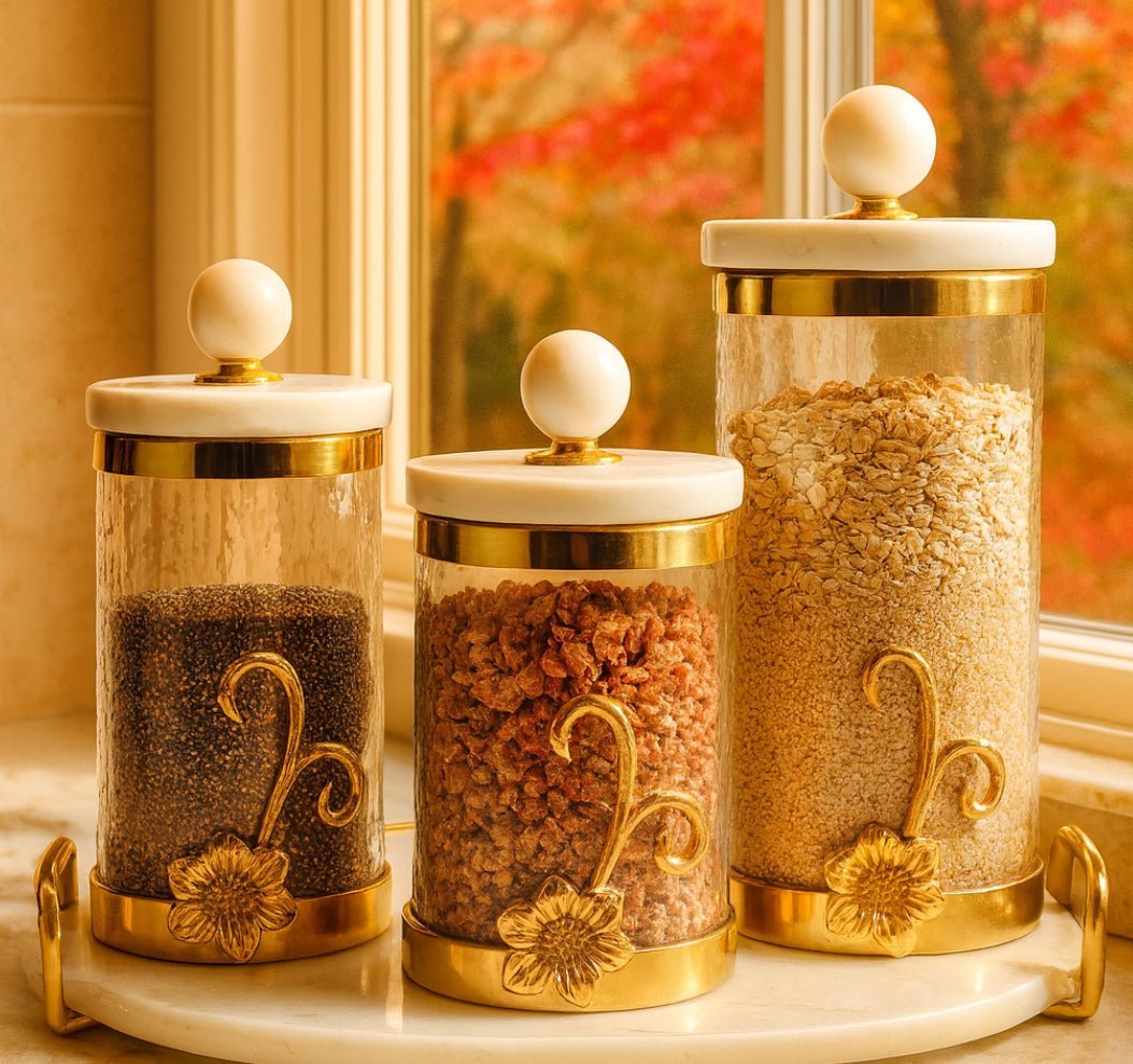 Golden Autumn Glowing kitchen canisters - High Class Touch 