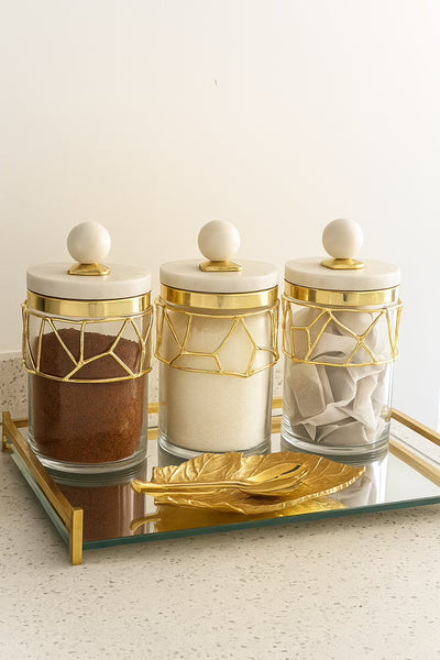 Coffee tea and sugar glass canisters 