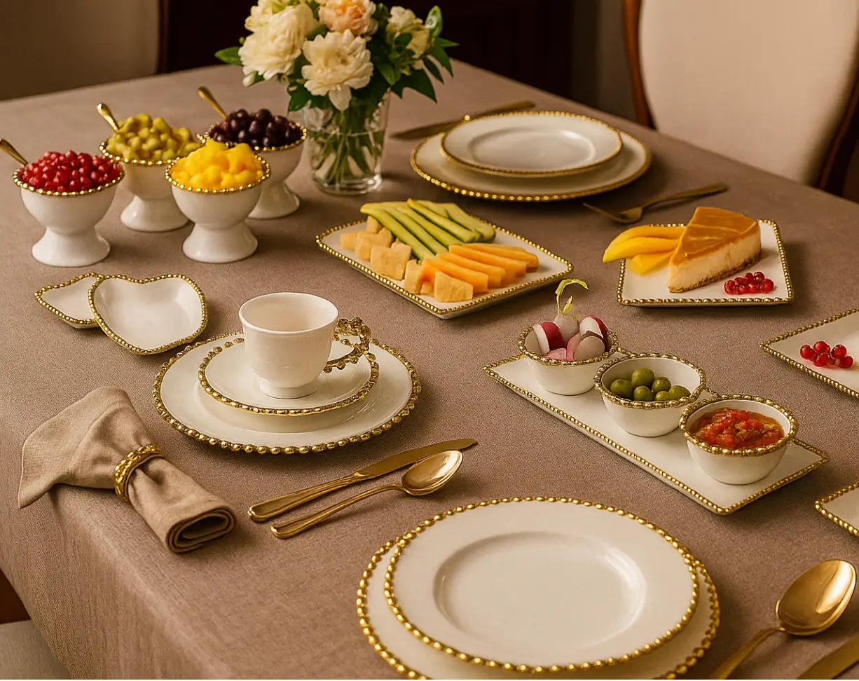 luxurious gold beaded dinnerware sets