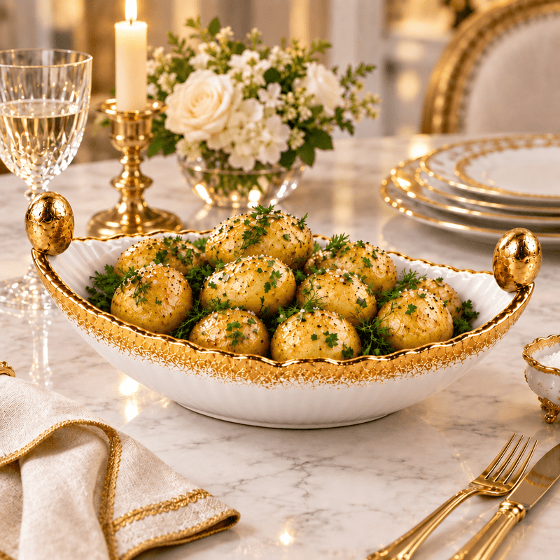 White Porcelain with Opulent Gold Border Serving bowl - High Class Touch