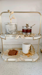 Two tier gold marble serving stand | Luxury entertaining UK