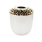 10"H Round White Ceramic Vase Top Gold Design - High Class Touch