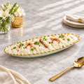 15"L Glass Oval Bowl Plate with Gold Rustic Edge