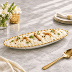 15"L Glass Oval Bowl Plate with Gold Rustic Edge - High Class Touch