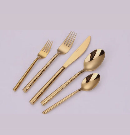 20 Pcs Gold Hammered handle Cutlery set Cutlery High Class Touch - Home Decor 