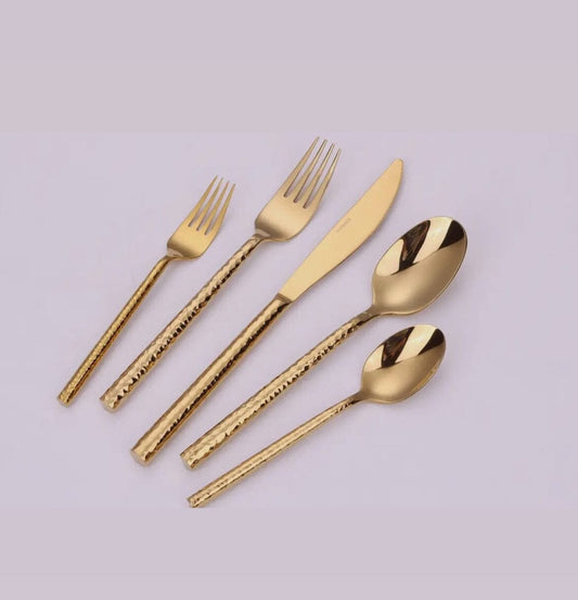 20 Pcs Gold Hammered handle Cutlery set Cutlery High Class Touch - Home Decor 