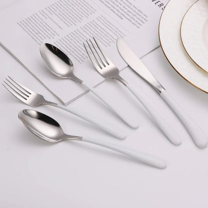 20Pcs Cutlery Set Sleek Design Silver with White/Black Handle High Class Touch 