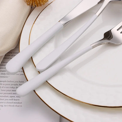 20Pcs Cutlery Set Sleek Design Silver with White/Black Handle High Class Touch White 