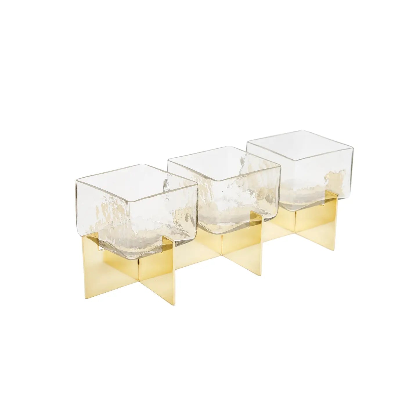 3 Glass Dish Bowls Mezze Set on a Gold Metal Stand Snack Bowls High Class Touch - Home Decor 
