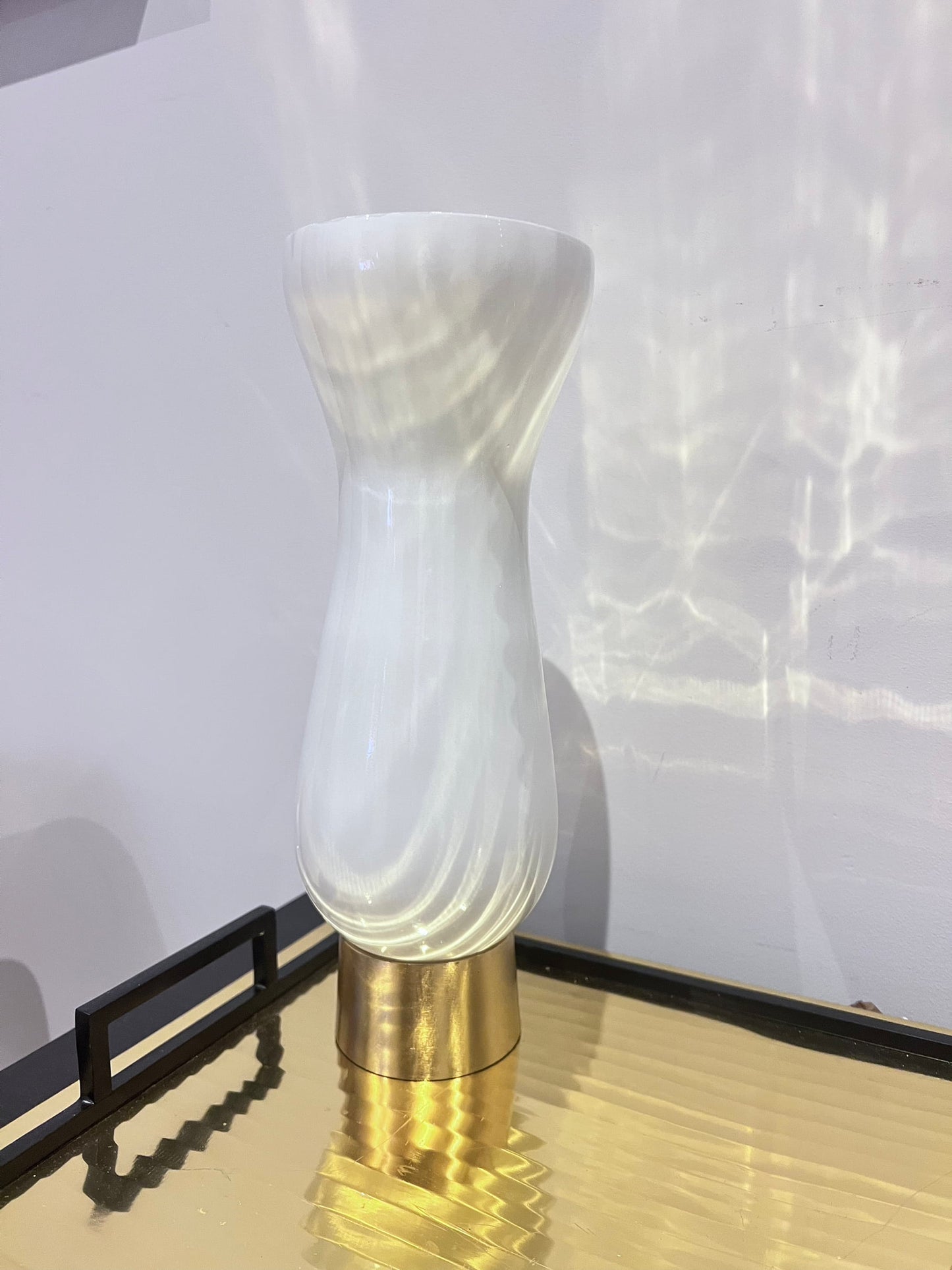 White Glass Decorative Vase with Gold Base