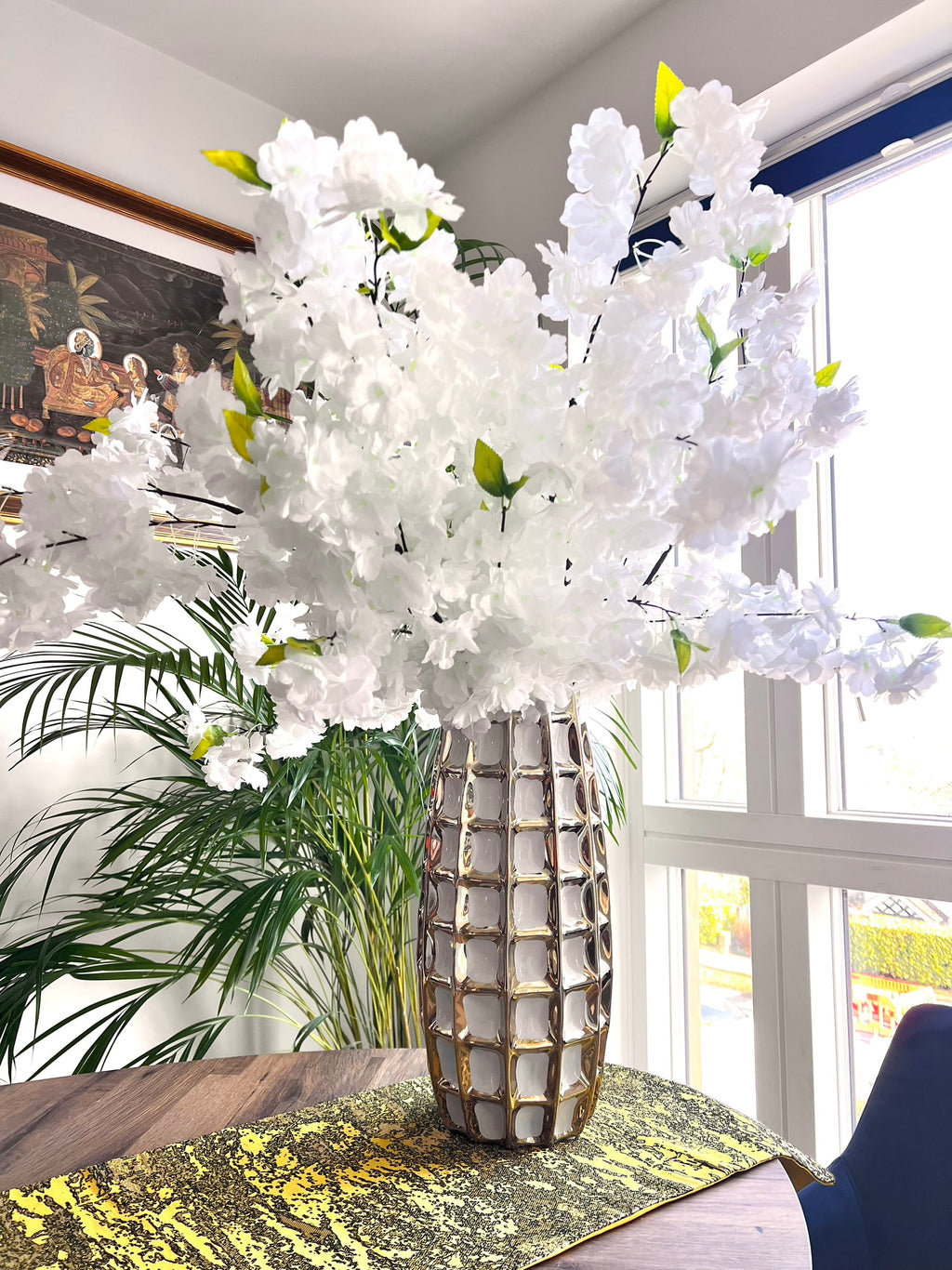 Large White and Gold Square Design Decorative Vase-High Class Touch