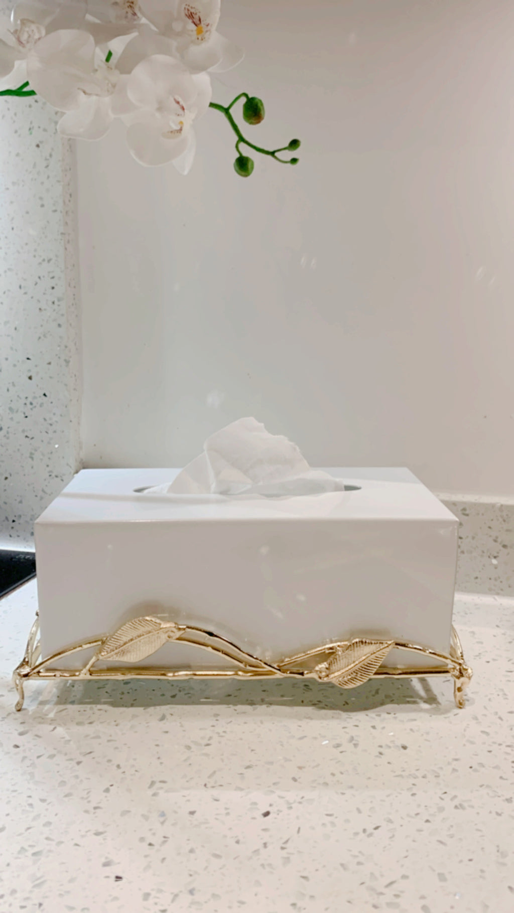 White Tissue Box on Gold Leaf Design Base - High Class Touch
